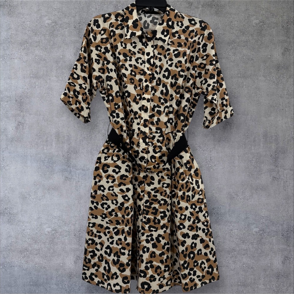 SEVENTY Venezia Leopard Print Shirt‎ Dress Belted Made in Italy Size 44/EU